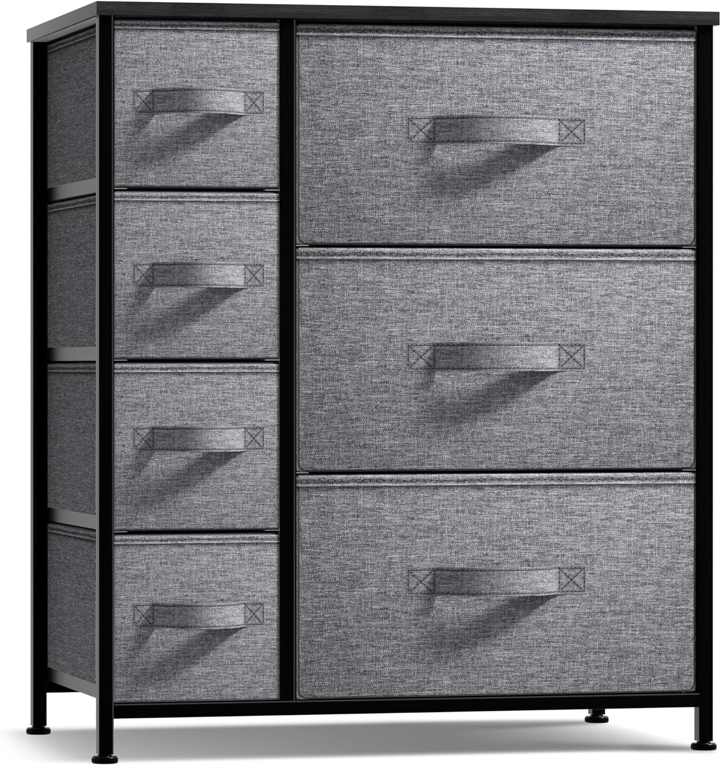 Dresser with 7 Drawers - Chest Organizer Tower Unit with Steel Frame, Wood Top, Easy Pull Fabric Bins - Storage Furniture for Bedroom, Hallway, Closet & Office Organization