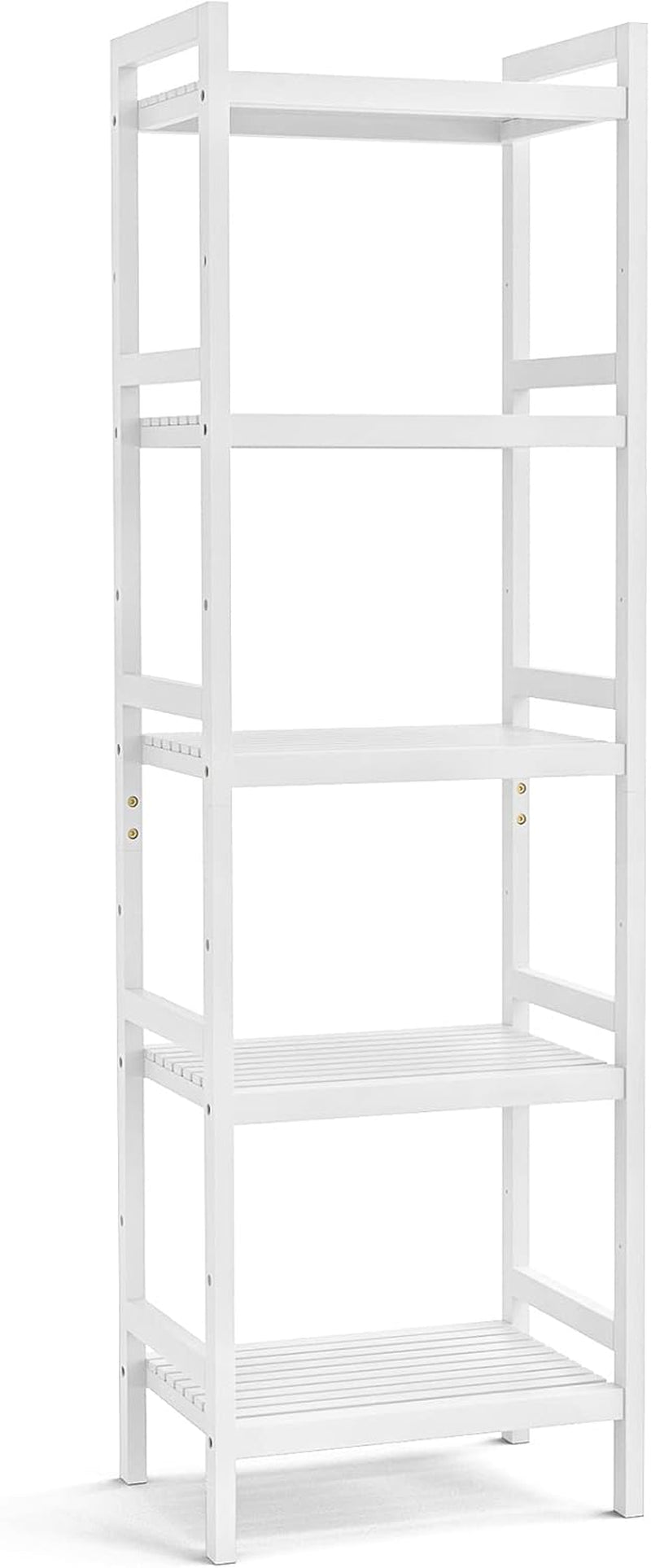 Bamboo Bookshelf, 5-Tier Narrow 55.9” Adjustable Book Shelf Bookcase Bathroom Shelves Freestanding Storage Stand for Living Room, Bedroom, Kitchen, Rust Resistance, Easy Assembly, White