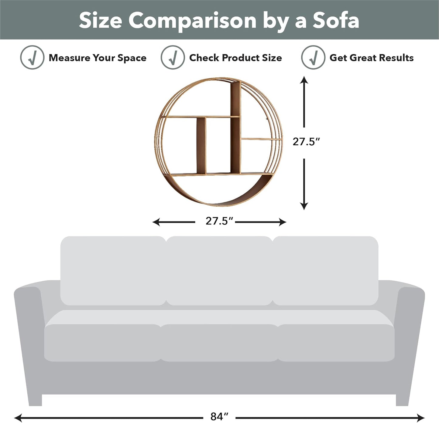 & Co. Gold Brooklyn Wall Shelf, round 3 Tier Wall Mounted Floating Shelf for Bathroom, Bedroom, Living Room Decor, Metal, Industrial, 27.5 Inches