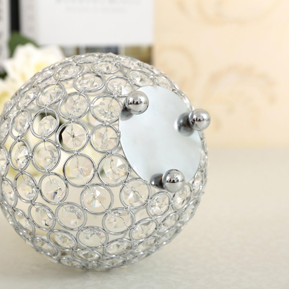 Silver Crystal Candle Holders Centerpiece Candelabra Vase for Table, Living Room House Decorations,Wedding Anniversary,6 Inches Diameter