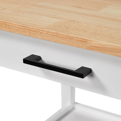 Kitchen Island Cart with Storage, Rolling Kitchen Island on Wheels with 6 Side Hooks, Wood Top Microwave Cart with Drawer for Dining Room, White