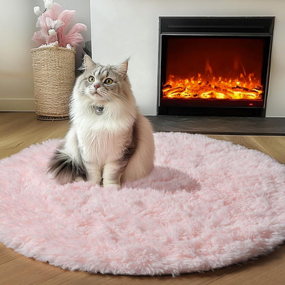 Light Pink round Area Rugs 2Ft for Bedroom Living Room, Fluffy Cat Dog Bed Mat, Circle Rug for Kids Girls Boys Teen, Soft Plush Shaggy Carpet for Nursery Dorm Home Decor Aesthetic