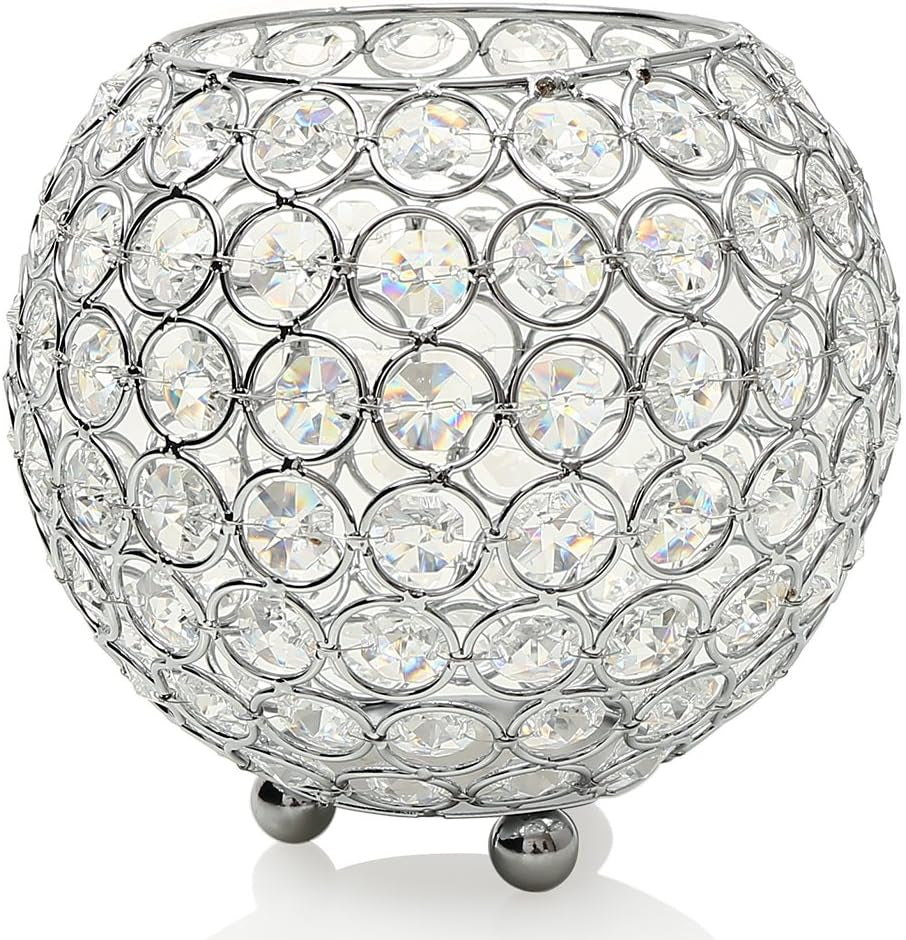 Silver Crystal Candle Holders Centerpiece Candelabra Vase for Table, Living Room House Decorations,Wedding Anniversary,6 Inches Diameter