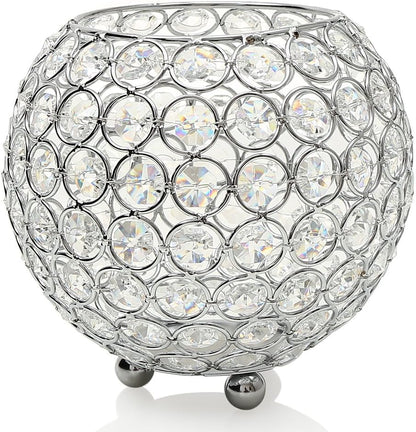 Silver Crystal Candle Holders Centerpiece Candelabra Vase for Table, Living Room House Decorations,Wedding Anniversary,6 Inches Diameter