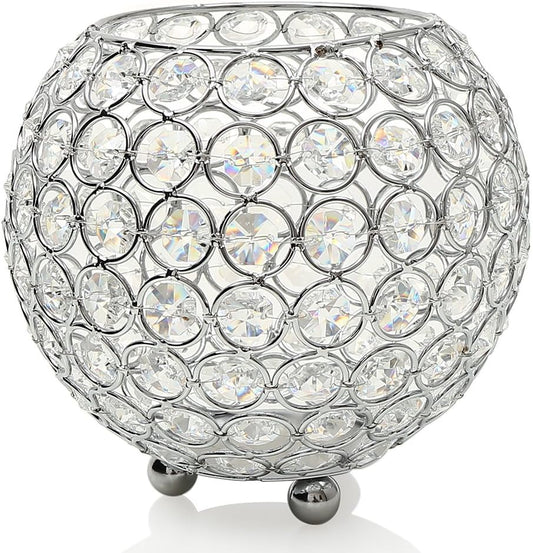 Silver Crystal Candle Holders Centerpiece Candelabra Vase for Table, Living Room House Decorations,Wedding Anniversary,6 Inches Diameter