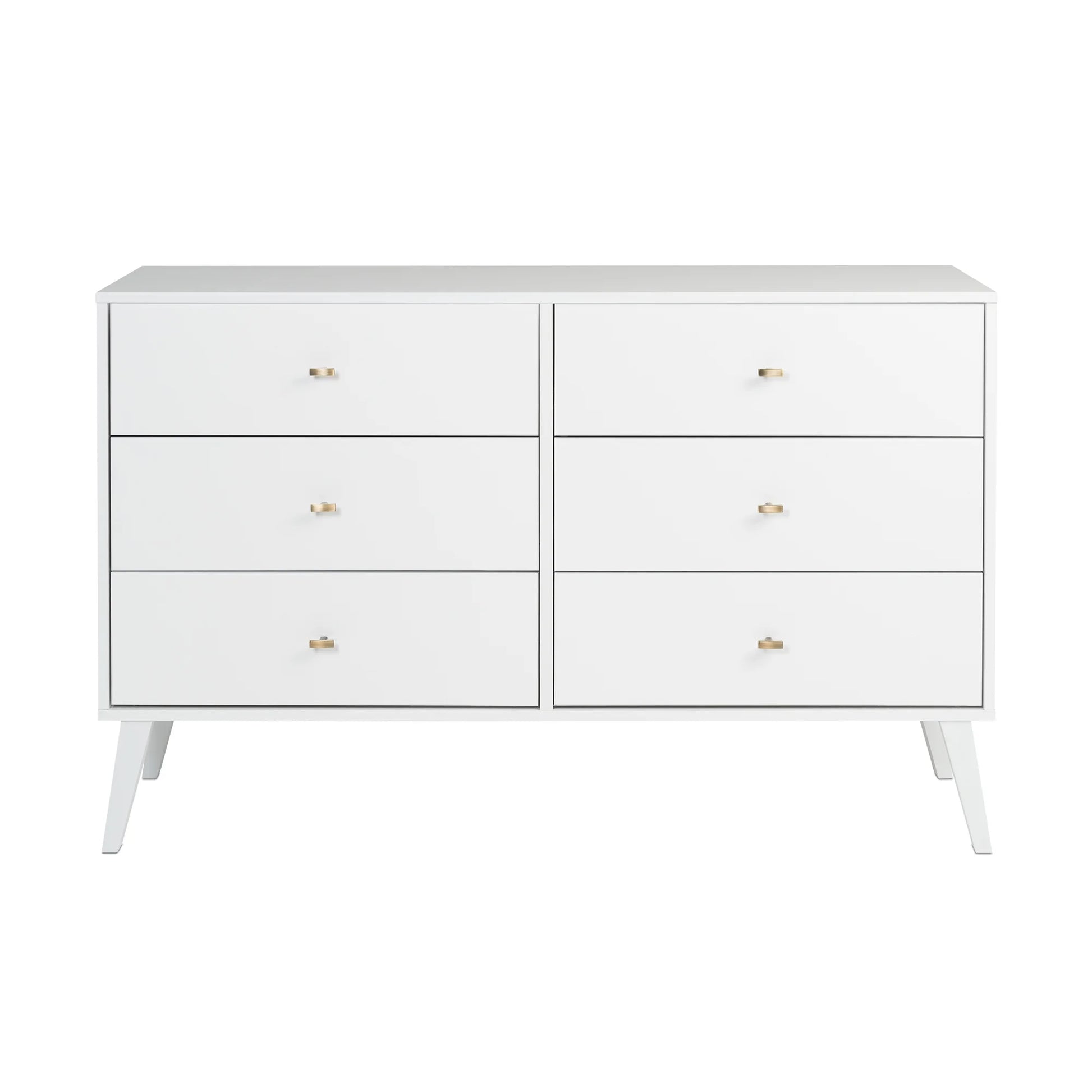 Milo Mid-Century 6 Drawer Wooden Double Dresser, 16.75" X 52.5" X 33", White