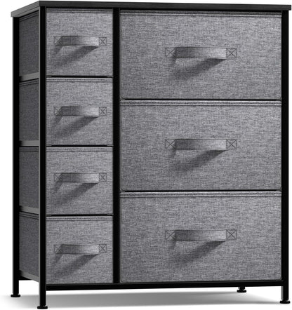 Dresser with 7 Drawers - Chest Organizer Tower Unit with Steel Frame, Wood Top, Easy Pull Fabric Bins - Storage Furniture for Bedroom, Hallway, Closet & Office Organization