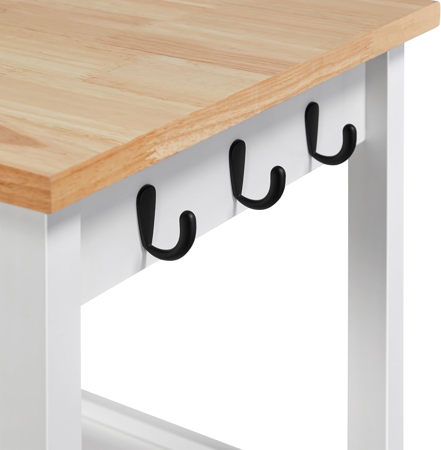 Kitchen Island Cart with Storage, Rolling Kitchen Island on Wheels with 6 Side Hooks, Wood Top Microwave Cart with Drawer for Dining Room, White