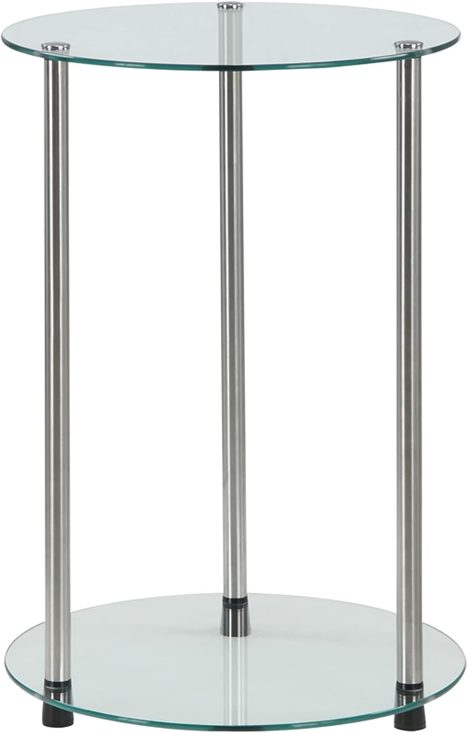 Designs2Go Classic Glass 2 Tier round End Table 15.75" - Modern Side Table for Living Room, Tempered Glass Table with Storage Shelves for Bathroom, Bedroom, Office, Glass/Chrome