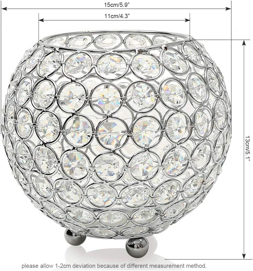 Silver Crystal Candle Holders Centerpiece Candelabra Vase for Table, Living Room House Decorations,Wedding Anniversary,6 Inches Diameter