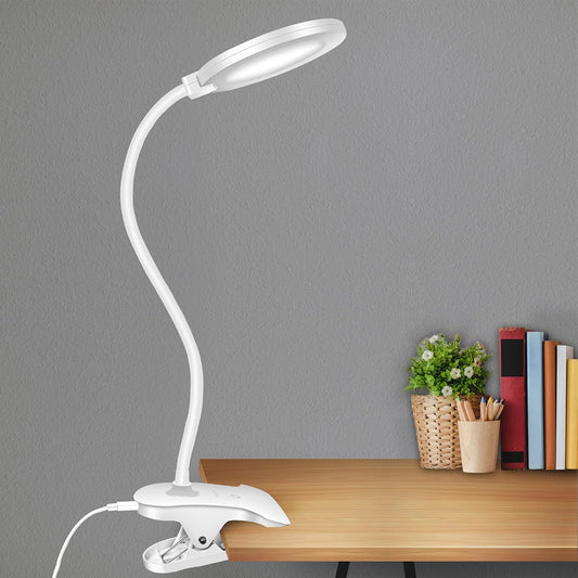 Clamp LED Desk Lamp, Flexible Gooseneck Table Lamp, 3 Lighting Modes with 3 Brightness Levels, Dimmable Office Lamp, Touch-Sensitive Control(White)