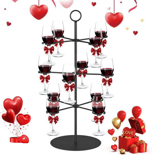 Cocktail Tree Stand for Parties Brunch,3 Tiers 12 Holders Drink Tower Wine Glass Holder Stand,Champagne Tower Martinis Tree,Wine Glasses Display Margarita Tower Drink Stand for Mimosa Bar Party Bridal